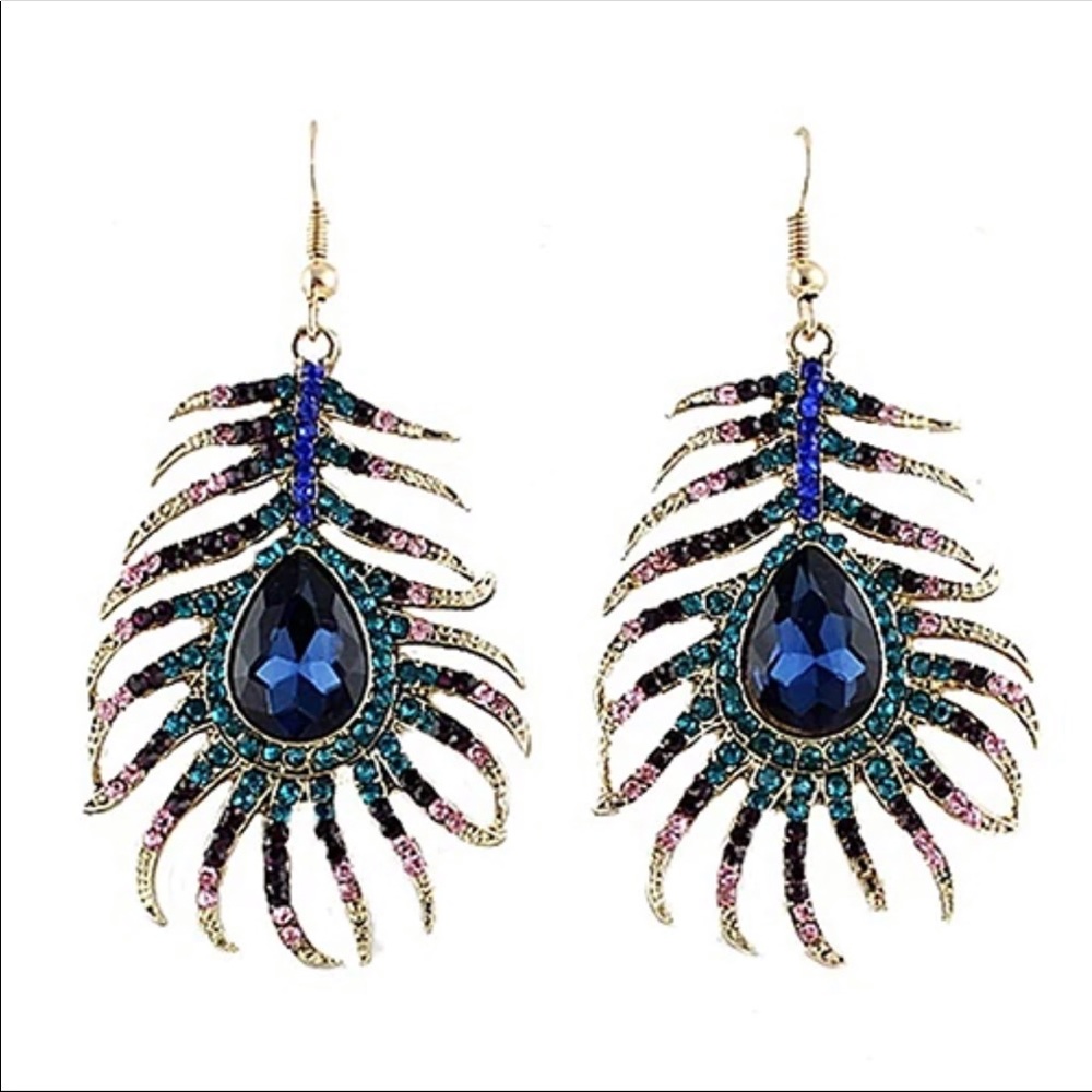Peacock feather piercing Earrings - Picture 2 of 6